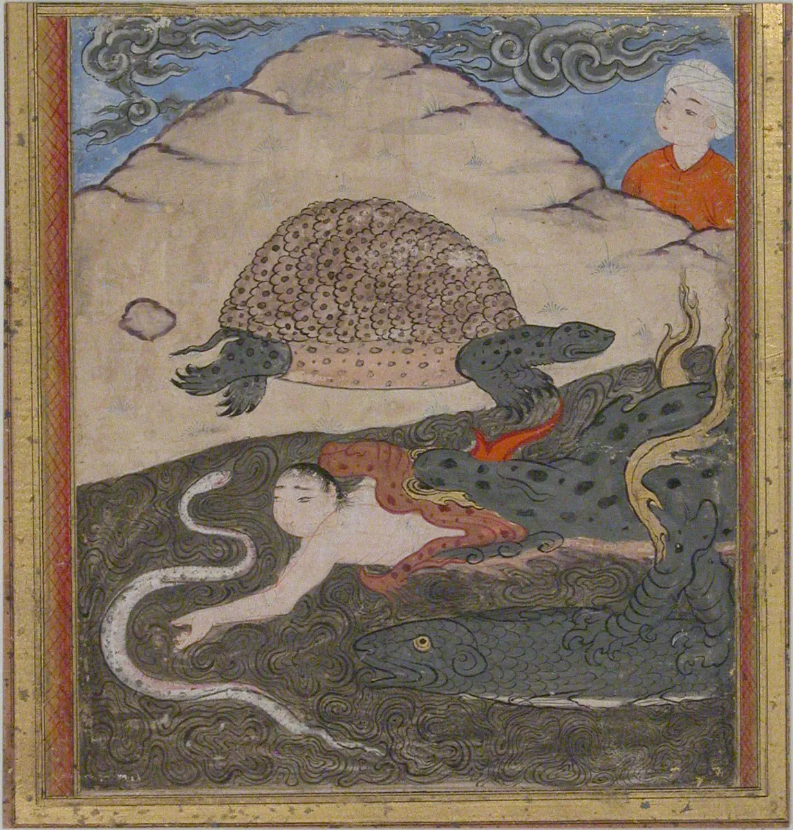 Kaplumbağa — ikinci tarama — Acâibü'l-mahlûkât yaprakları minyatürü (The Metropolitan Museum of Art)