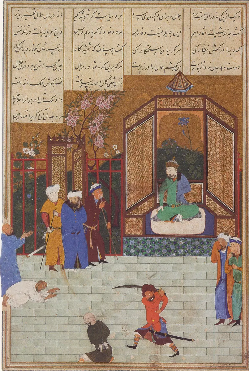 Emîr Hüsrev Dihlevî, Hamse, fol. execution-before-a-king-cbl-163-f-28r. Chester Beatty (tarama: Wikimedia Commons)