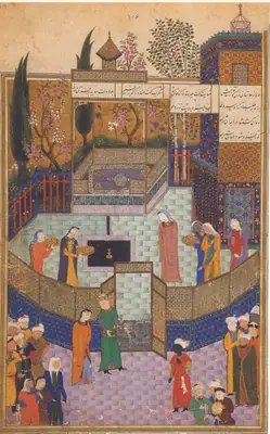 Emîr Hüsrev Dihlevî, Hamse, fol. shirin-receiving-khusrau-in-her-palace-cbl-ms-163-fol-54r