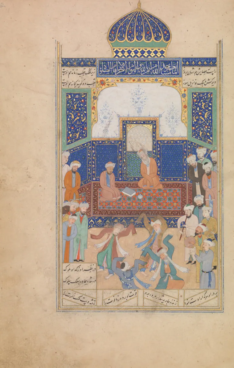 Emîr Hüsrev Dihlevî, Hamse, fol. sufis-performing-sama-before-shaykh-nizam-al-din-awliya-cbl. Chester Beatty (tarama: Wikimedia Commons)
