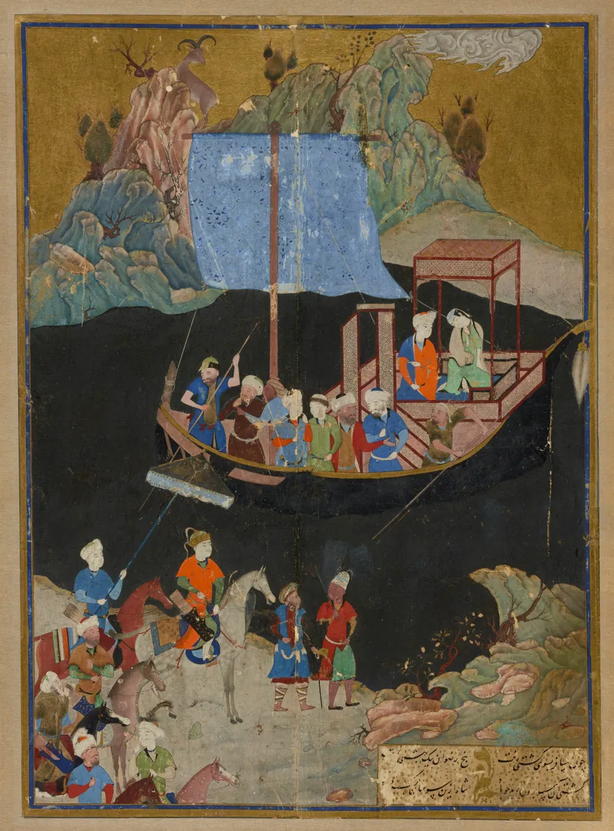 Emîr Hüsrev Dihlevî, Hamse, fol. herat-1496-khamsa-quintet-of-amir-khusraw-dihlavi-d-1325-the-abduction. Wikimedia Commons