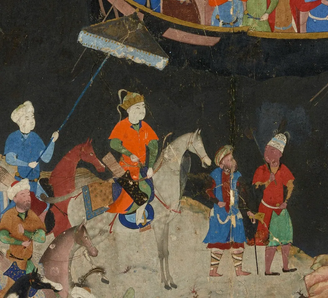 Emîr Hüsrev Dihlevî, Hamse, fol. herat-1496-khamsa-quintet-of-amir-khusraw-dihlavi-d-1325-the-abduction-2-2. Wikimedia Commons
