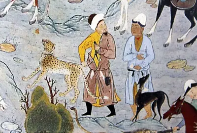 Emîr Hüsrev Dihlevî, Heşt Bihişt, fol. a-royal-hunting-scene-attributed-to-bihzad-detail-hasht-bihi
