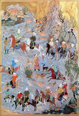 Emîr Hüsrev Dihlevî, Heşt Bihişt, fol. hunting-scene-from-the-hast-bahist-by-kamal-al-din-bihzad-he-2-2
