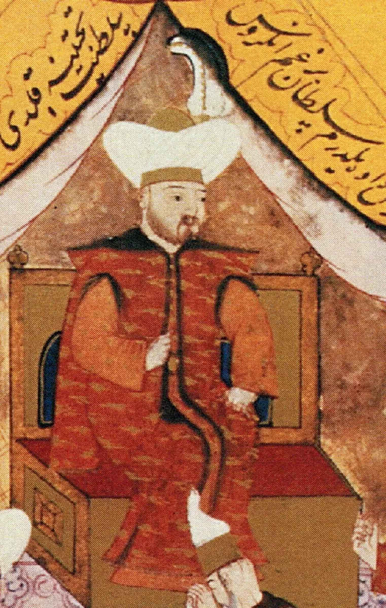 Yıldırım Bayezid — Hünernâme I minyatürü (Topkapı Sarayı Müzesi Kütüphanesi (tarama: Wikimedia Commons))