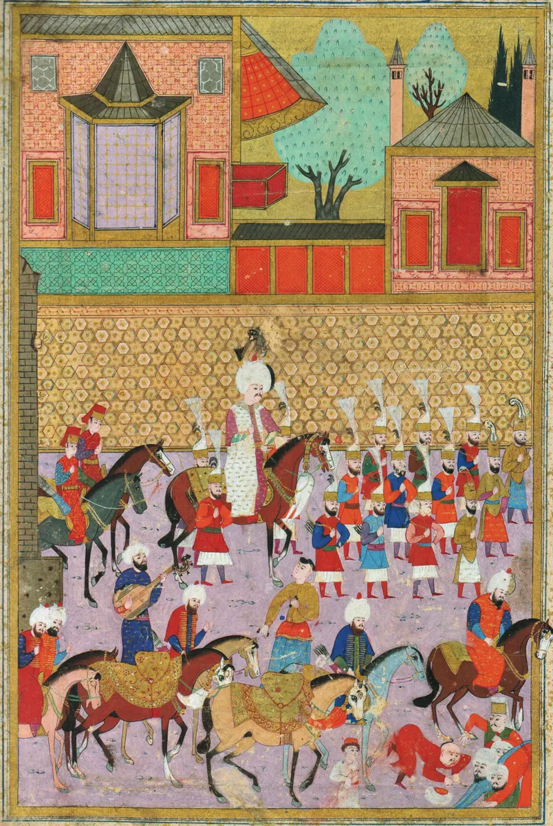 1530 şehzadeler sünnet düğünü — Hünernâme II minyatürü (Topkapı Sarayı Müzesi Kütüphanesi (tarama: Wikimedia Commons))