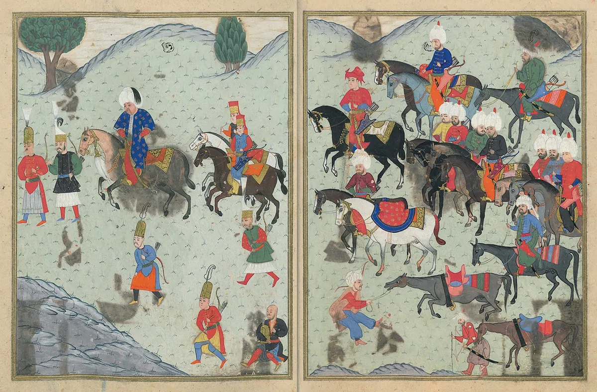Sultan Selim’in Sigetvar yolunda Filibe ile Sofya arasında bulunması — Nüzhet-i Esrârü'l-Ahbâr der Sefer-i Sigetvar minyatürü (Wikimedia Commons)