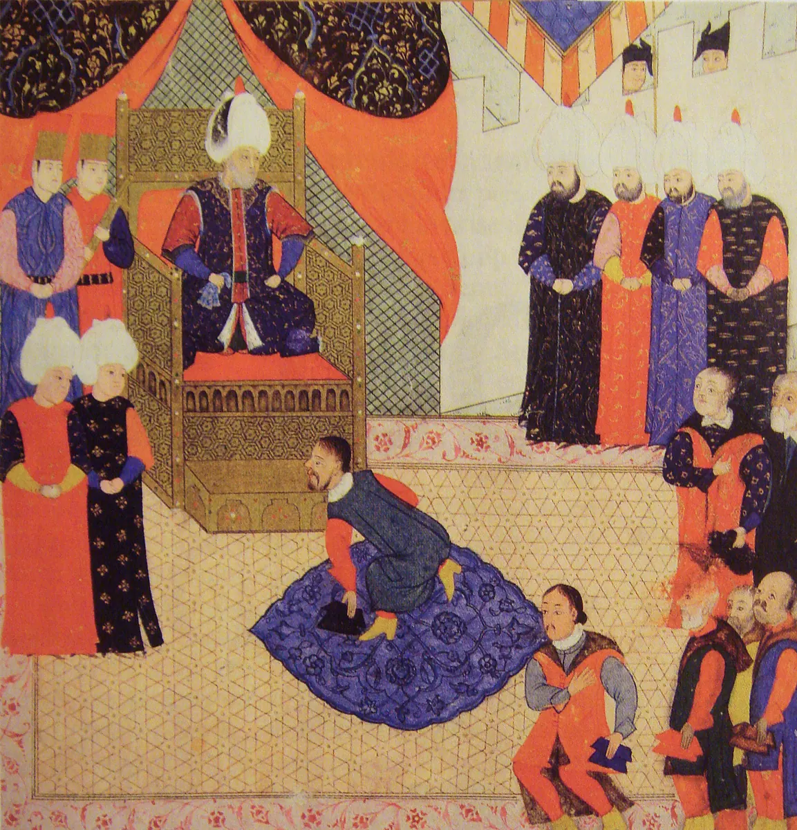 Macaristanlı János Zsigmond ve Süleyman, 1556 — Nüzhet-i Esrârü'l-Ahbâr der Sefer-i Sigetvar minyatürü (Wikimedia Commons)