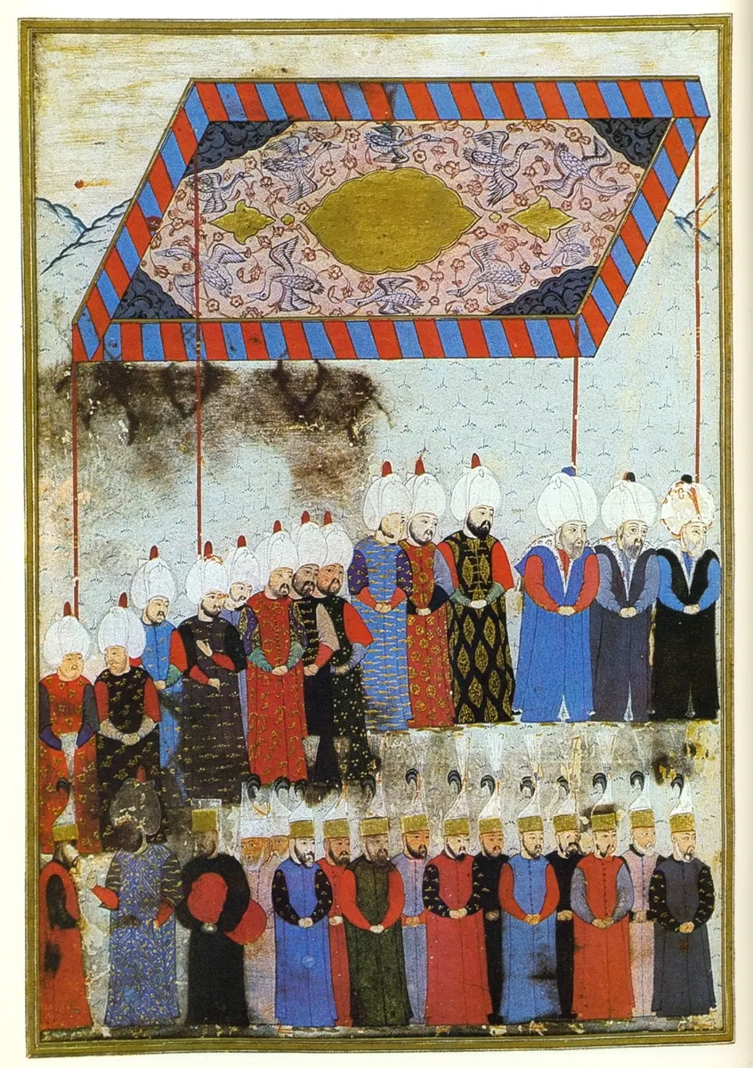 II. Selim’in cülusu — Nüzhet-i Esrârü'l-Ahbâr der Sefer-i Sigetvar minyatürü (Wikimedia Commons)