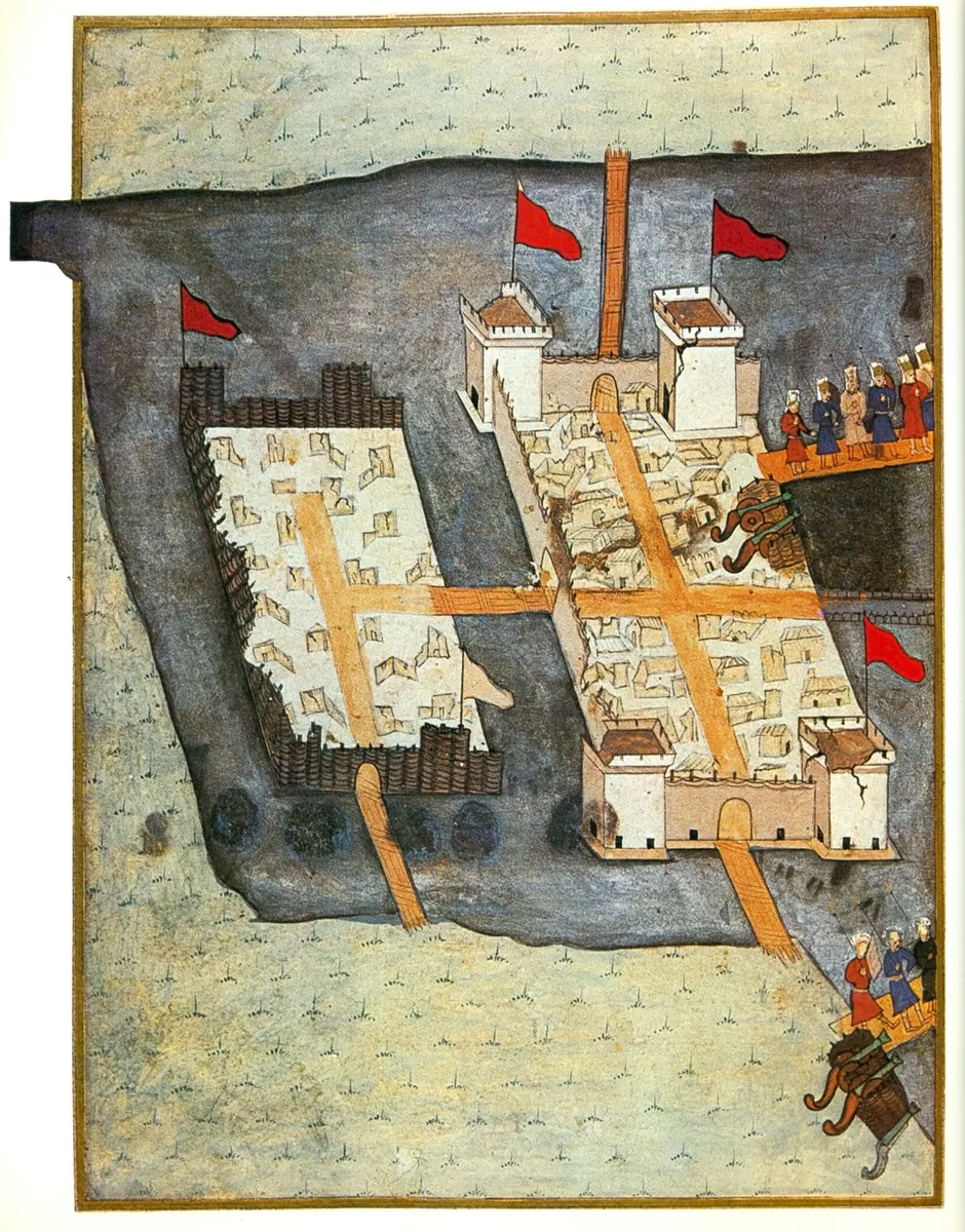 Sigetvar kuşatması 1566 — Nüzhet-i Esrârü'l-Ahbâr der Sefer-i Sigetvar minyatürü (Wikimedia Commons)