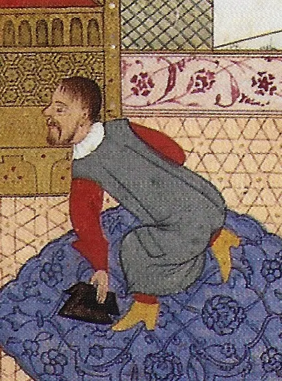 Bir Erdel prensinin 1566’da Zimony yakınında I. Süleyman önünde diz çökmesi — Nüzhet-i Esrârü'l-Ahbâr der Sefer-i Sigetvar minyatürü (Wikimedia Commons)