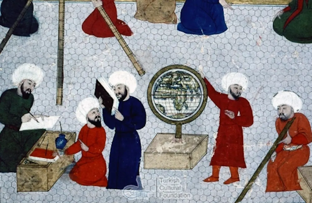 Dünya haritası — Şehinşahnâme I minyatürü (Wikimedia Commons)