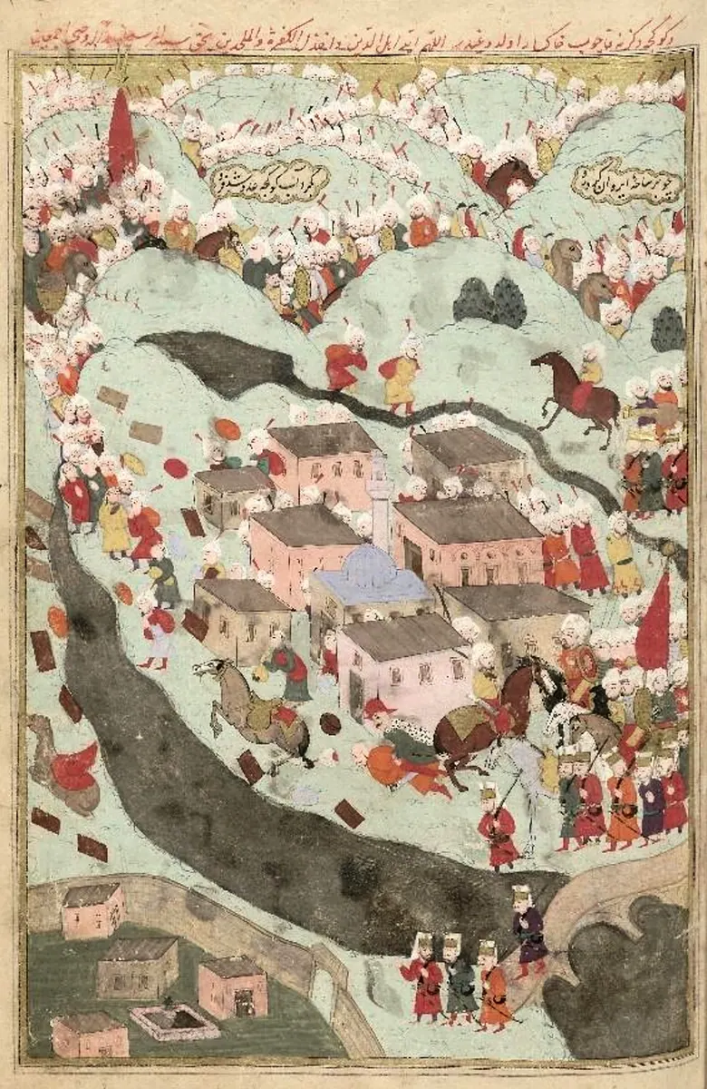 Serdar Ferhat Paşa’nın Revan’ı fethi ve Tokmak kâfirinin Gökçe Göl’e kaçışı ve helâki — Şehinşahnâme II minyatürü (Wikimedia Commons)
