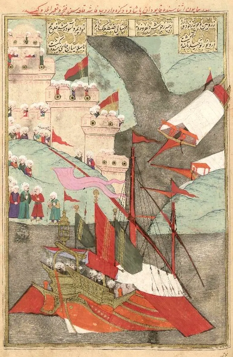 Kılıç Ali Paşa’nın Faş Kalesi’ni fethi ve kalenin tamiri (1578–1579) — Şehinşahnâme II minyatürü (Wikimedia Commons)