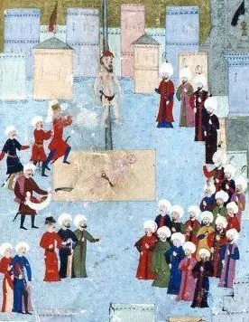 Bragadino — Şehnâme-i Selîm Hân minyatürü (Wikimedia Commons)