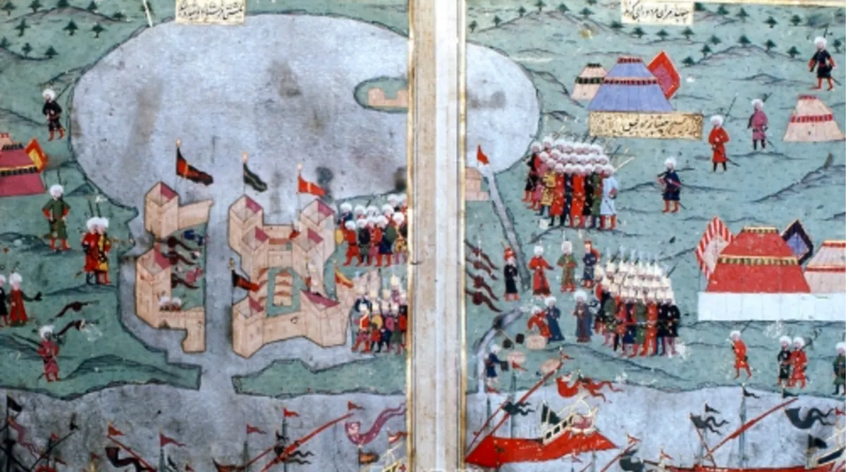 Küçük Bastion kalesinin fethi — Şehnâme-i Selîm Hân minyatürü (Wikimedia Commons)