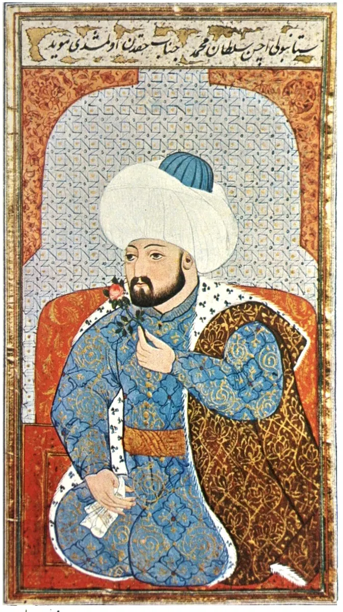 II. Mehmed — Kıyâfetü'l-insâniyye fî şemâili'l-Osmâniyye (Şemâilnâme) minyatürü (Wikimedia Commons)