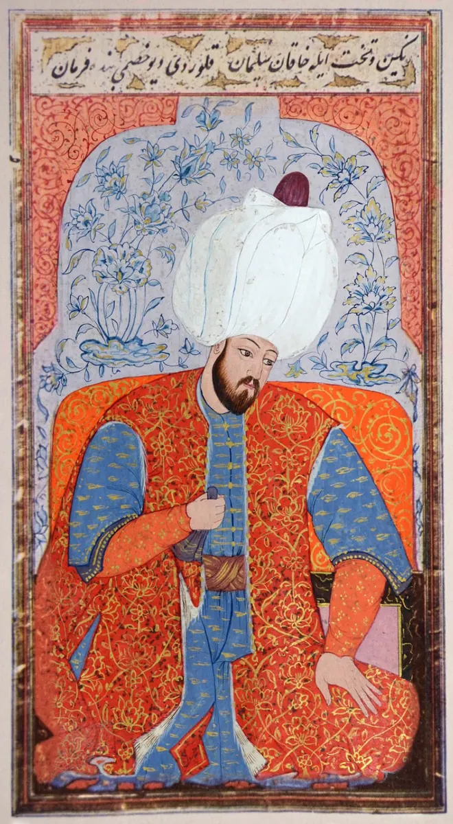 Kanuni Sultan Süleyman — Kıyâfetü'l-insâniyye fî şemâili'l-Osmâniyye (Şemâilnâme) minyatürü (Wikimedia Commons)