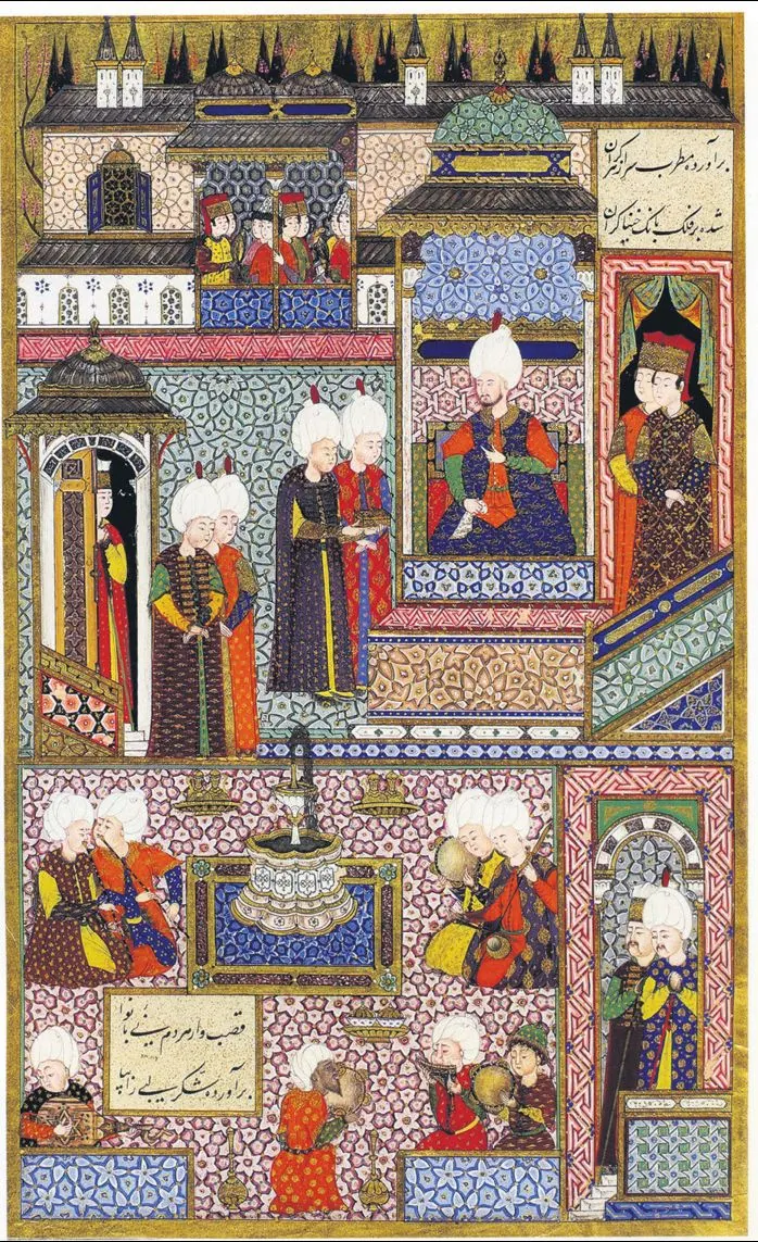 Ârifî, Süleymannâme (1558), Tek yaprak. Topkapı Sarayı Müzesi Kütüphanesi (Wikimedia)