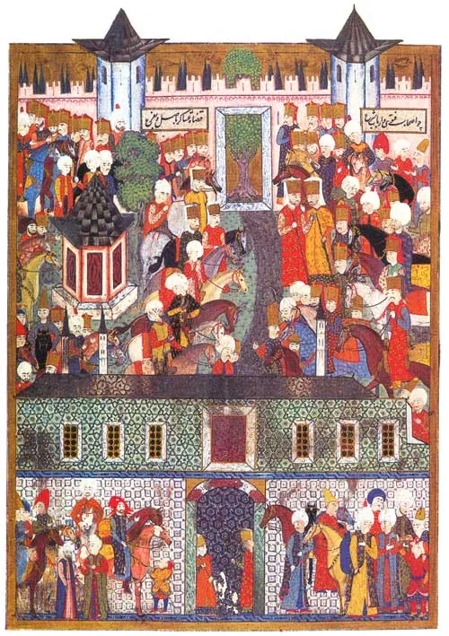 Ârifî, Süleymannâme (1558), Tek yaprak. Topkapı Sarayı Müzesi Kütüphanesi (Wikimedia)