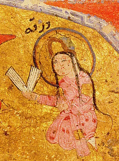 Varka’nın hocasının önünde durması — Ayyûkî, Varka ve Gülşah minyatürü (Topkapı Sarayı Müzesi Kütüphanesi)