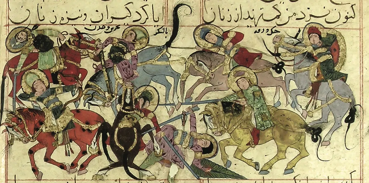 Varka’nın Bahreyn ve Aden ordusuyla savaşı — Ayyûkî, Varka ve Gülşah minyatürü (Topkapı Sarayı Müzesi Kütüphanesi)