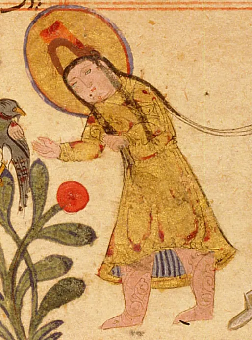 Şarbuş başlıklı Şam (Büyük Suriye) hükümdarı — Ayyûkî, Varka ve Gülşah minyatürü (Topkapı Sarayı Müzesi Kütüphanesi)