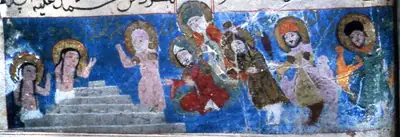 Peygamber’in Varka ile Gülşah’ı diriltmesi; arkasında dört dostu ve müstakbel halifeler ile Şam (Suriye) hükümdarı