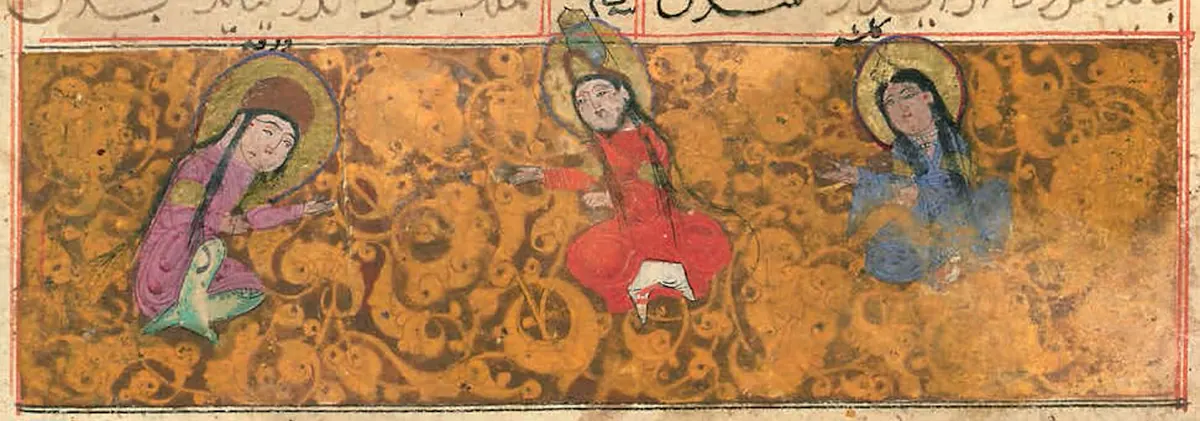 Varka ve Gülşah Şam (Suriye) hükümdarıyla — Ayyûkî, Varka ve Gülşah minyatürü (Topkapı Sarayı Müzesi Kütüphanesi)