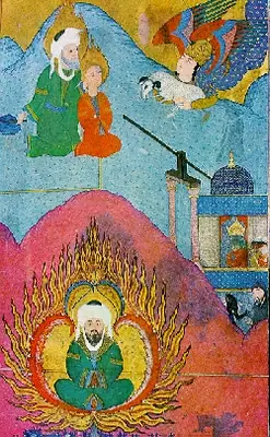 İbrahim’in oğlu İsmail’i kurban etmeye hazırlanması (üstte); Nemrud’un İbrahim’i ateşe atması (altta)