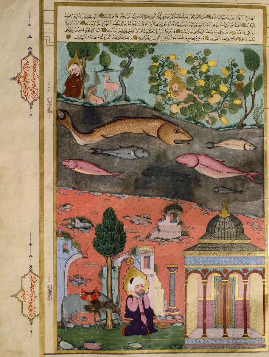 İrmiya, Yunus ve Üzeyir — Zübdetü't-Tevârih minyatürü (Wikimedia Commons)