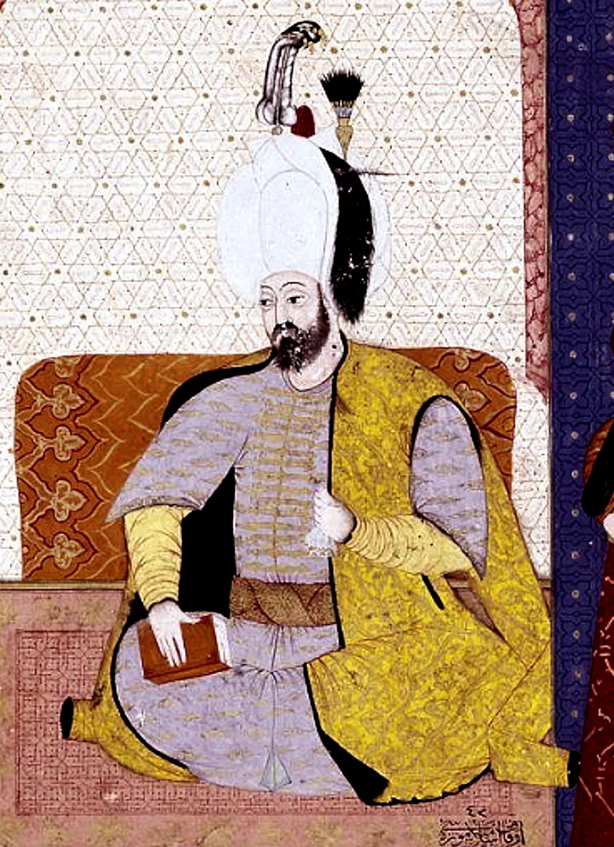 III. Murad’ın portresi (1546–1595) — Zübdetü't-Tevârih minyatürü (Wikimedia Commons)