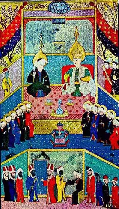 Yusuf’un Mısır’da babası Yakub ve kardeşleriyle — Zübdetü't-Tevârih minyatürü (Wikimedia Commons)