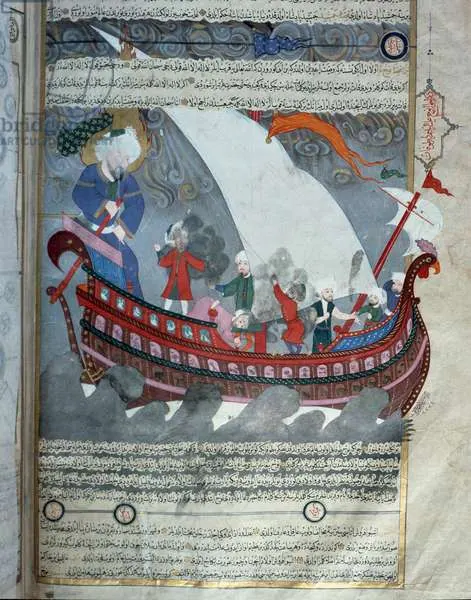 Nuh’un gemisi ve tufan — Zübdetü't-Tevârih minyatürü (Wikimedia Commons)